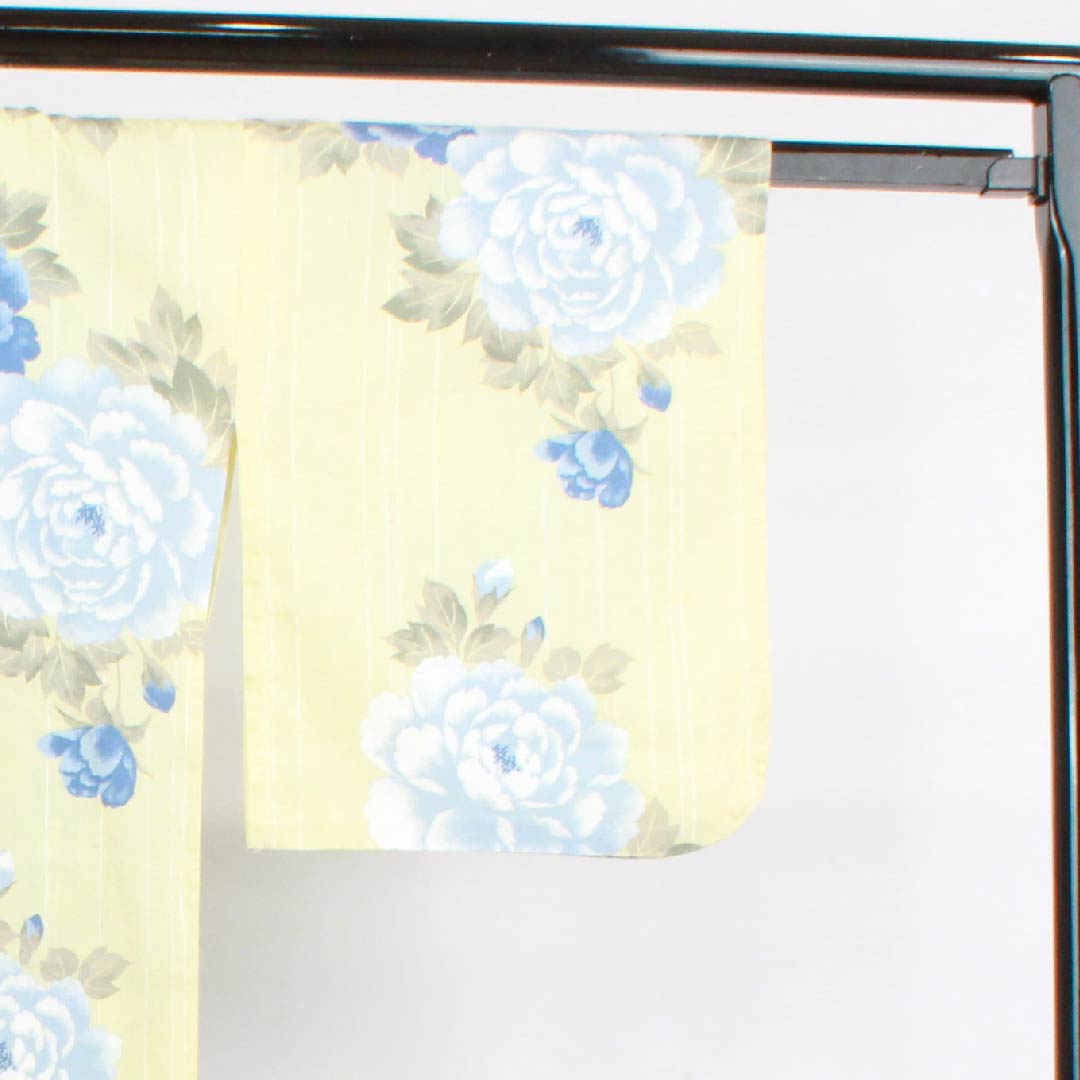 浴衣 薄黄蘗色 牡丹木綿 Sランク 単衣 身丈161.5cm 裄丈66cm 黄系 1118004442423