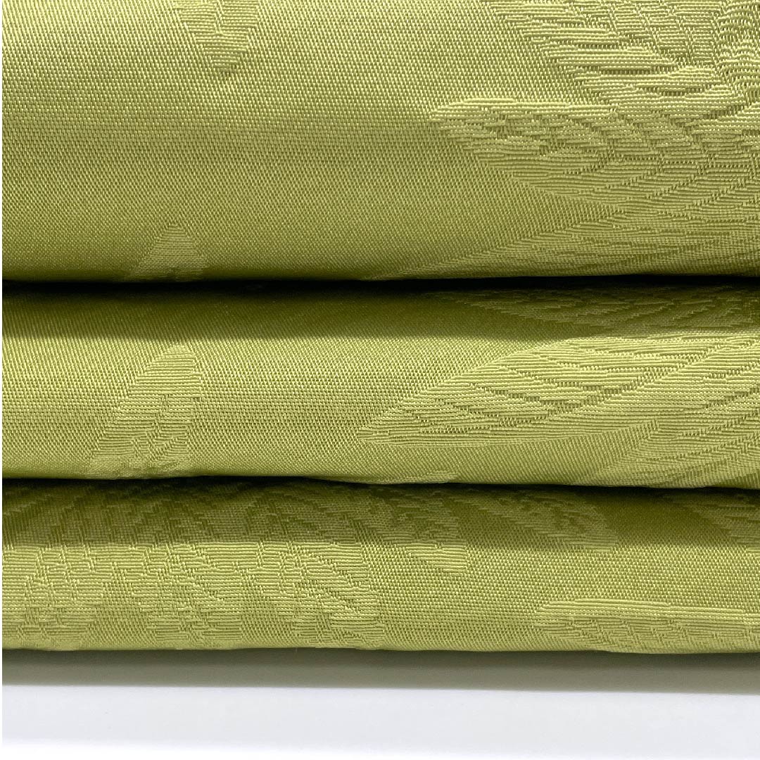 半幅帯 ポリエステル 帯丈380cm 青朽葉色(あおくちばいろ) 花柄 アダン 植物模様 雲 幾何学模様 緑系 Aランク 1125001303319