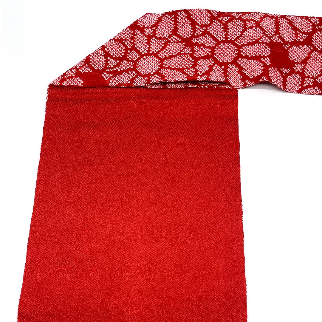 名古屋帯 紅赤色 絞り 小花模様 帯丈352cm 正絹 Sランク 六通 カジュアル 赤系 1124004872312 名古屋仕立て