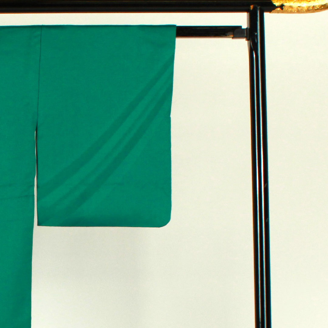 色無地 斉藤三才 三才鳥 身丈152.5cm 裄丈65.5cm 袷 正絹 Aランク 緑系 1114000443219