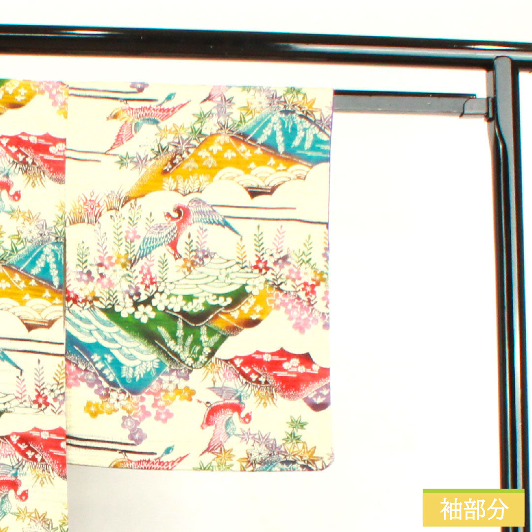 小紋 正絹 身丈161.5cm 裄丈63.5cm 袷 京紅型 梅 鶴 遠山 Sランク グラデーション系 1115003562499