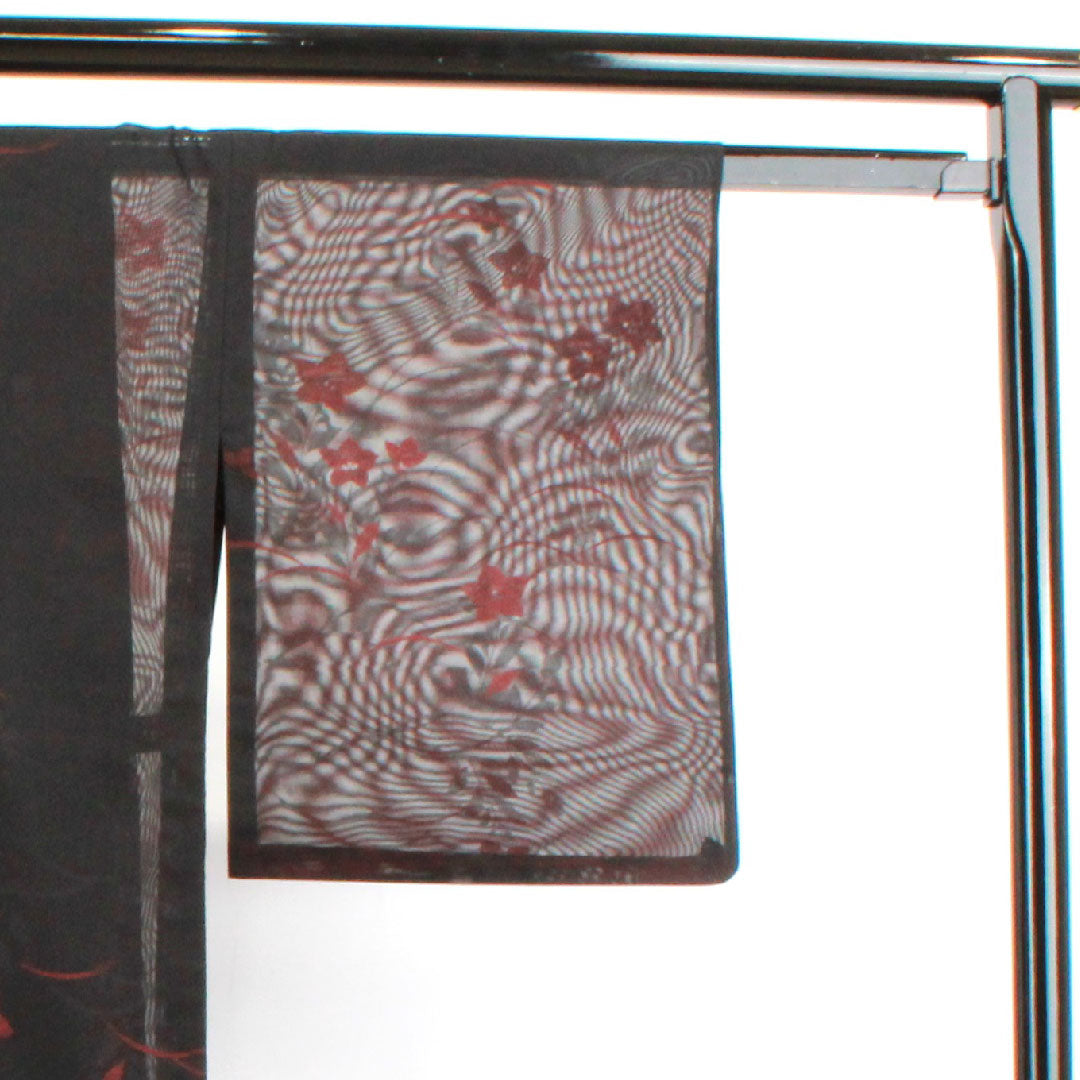 夏物 正絹 色無地 身丈167cm 裄丈63.5cm 桔梗 露草 紗 Sランク 赤系 1132001162512