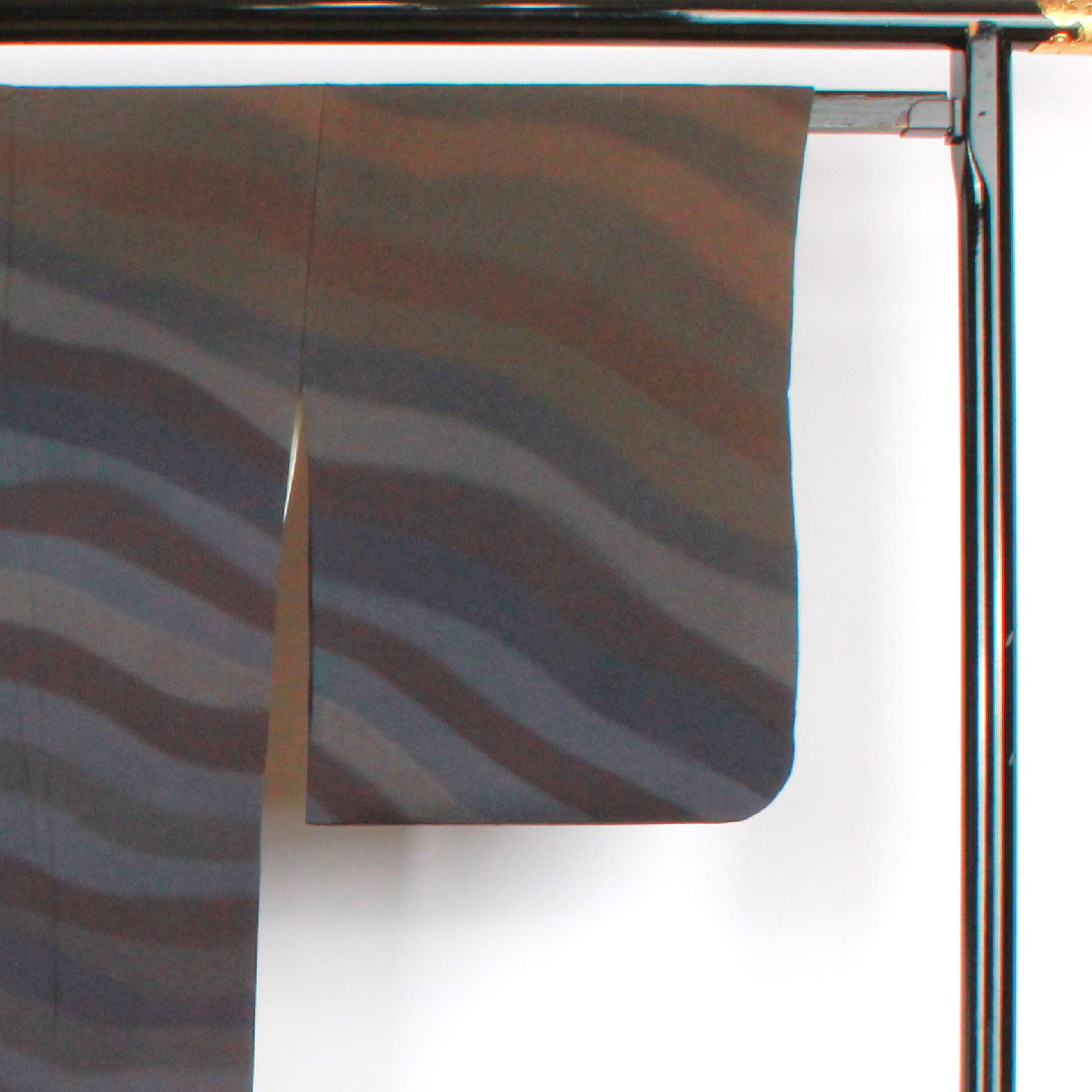 小紋 身丈168cm 裄丈66cm 袷 ボカシ染 抽象模様 正絹 Aランク グラデ 1115002363599