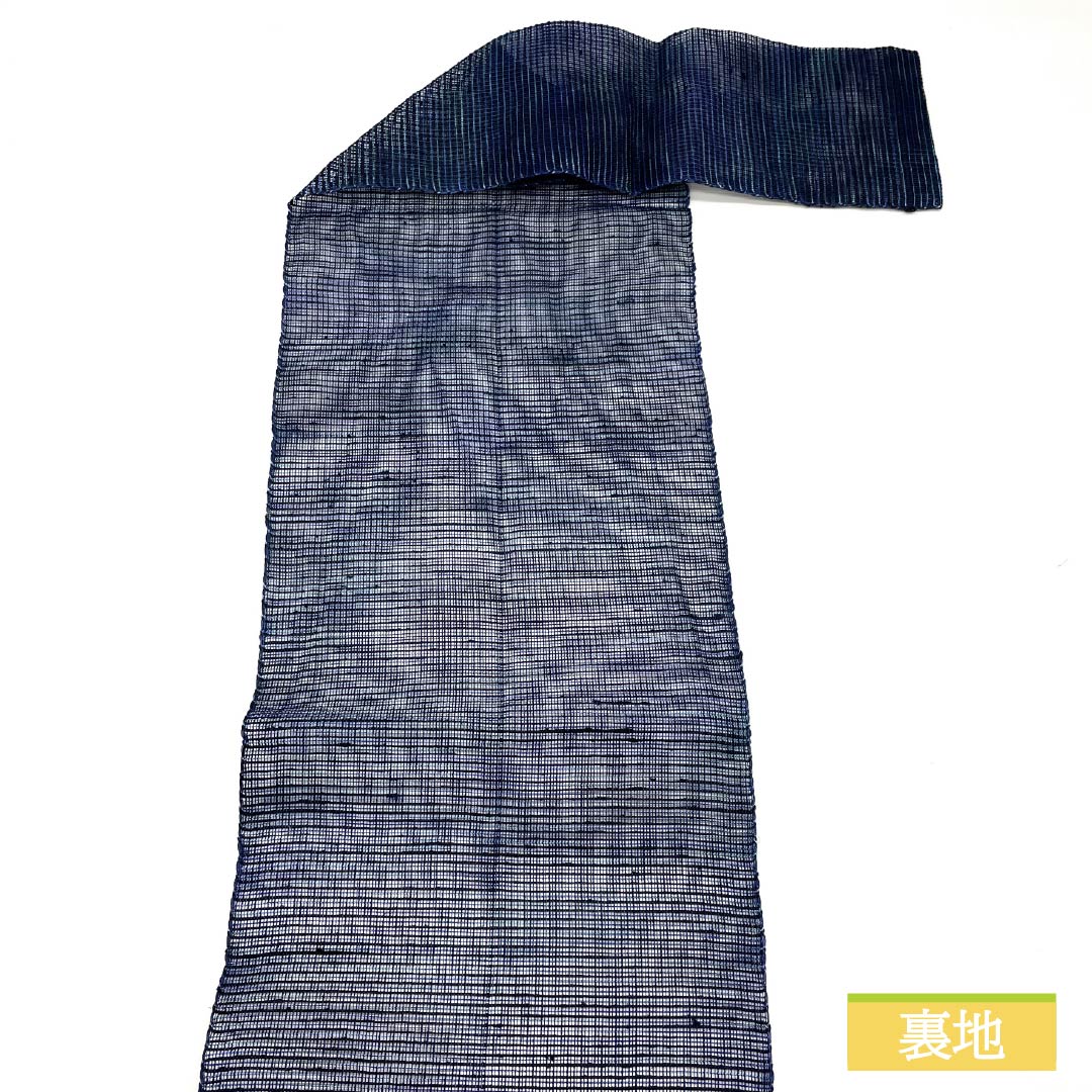 名古屋帯 紺瑠璃色(こんるりいろ) 夏帯 波 帯丈379cm 正絹 Sランク ポイント柄 カジュアル 紺系 1124008612318 松葉仕立て