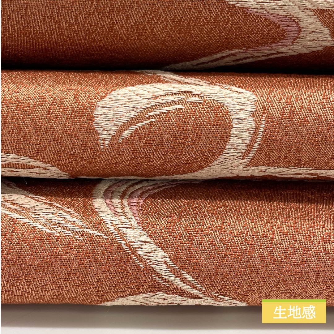 (未仕立)半幅帯 ポリエステル 錆色(さびいろ) 紐柄 古典柄 長尺 帯丈410cm 茶系 Sランク 1125001112414