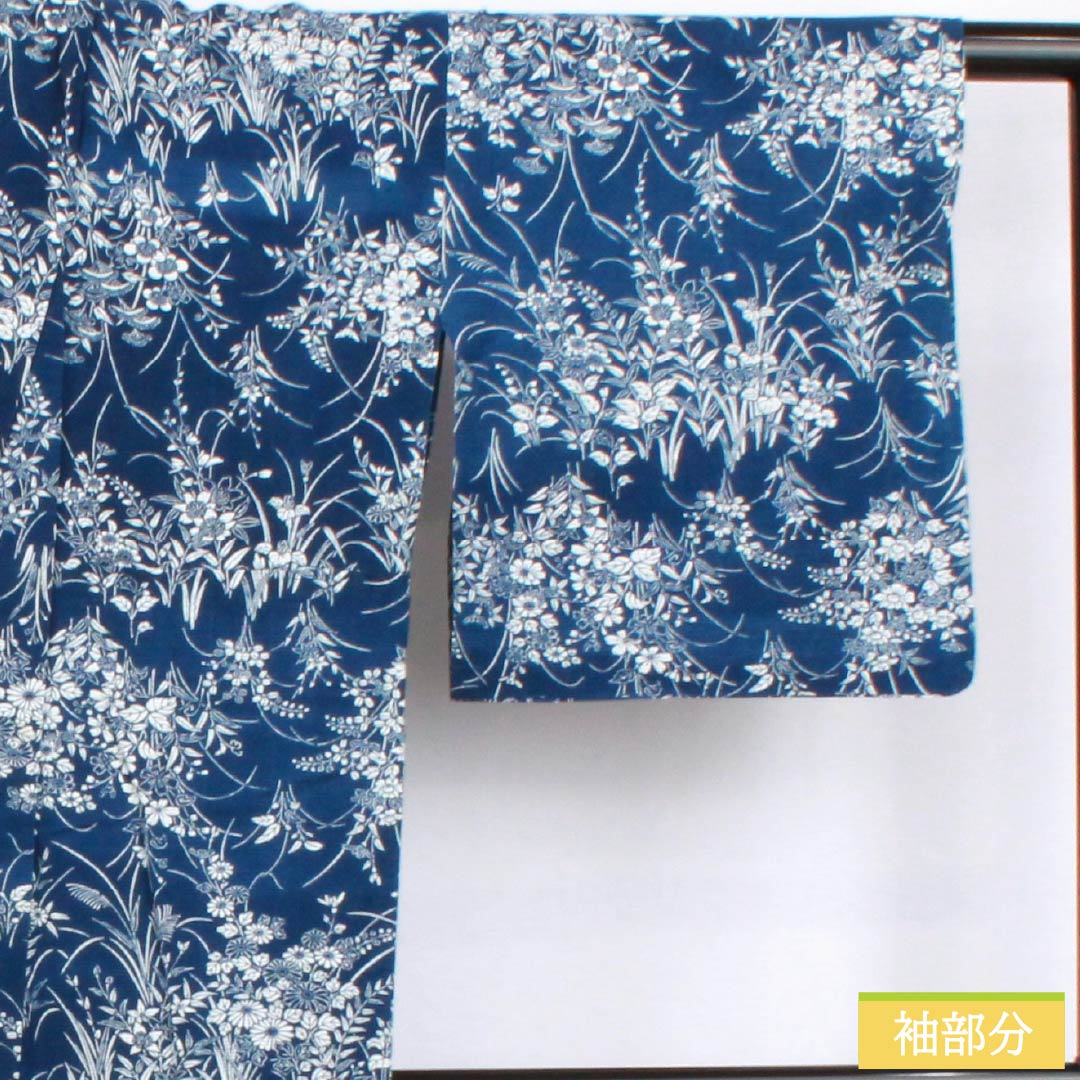 浴衣 木綿 身丈149cm 裄丈63.5cm Sランク 絽 紺系 紺桔梗色(こんききょういろ) 綿絽 総花 1118006352118