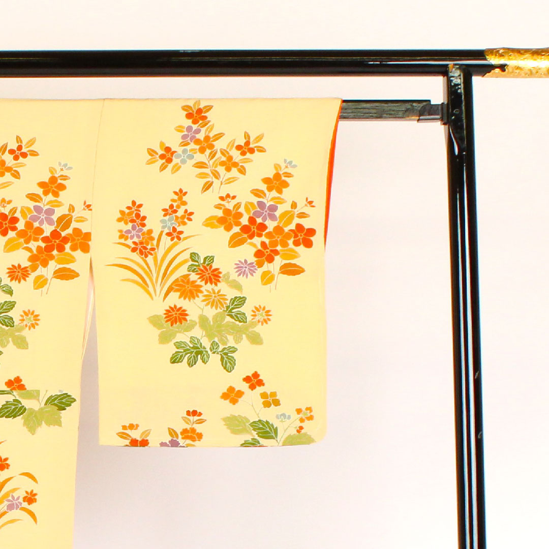 訪問着 袷 身丈162cm 裄丈64cm 花柄 正絹 Aランク クリーム系 1112000353415