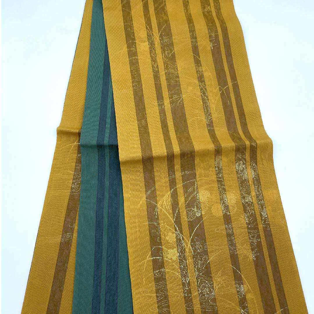 袋帯 狐色(きつねいろ) 夏帯 すすき 花模様 夏物 帯丈438cm 正絹 Sランク 全通 カジュアル 黄系 1123007732323