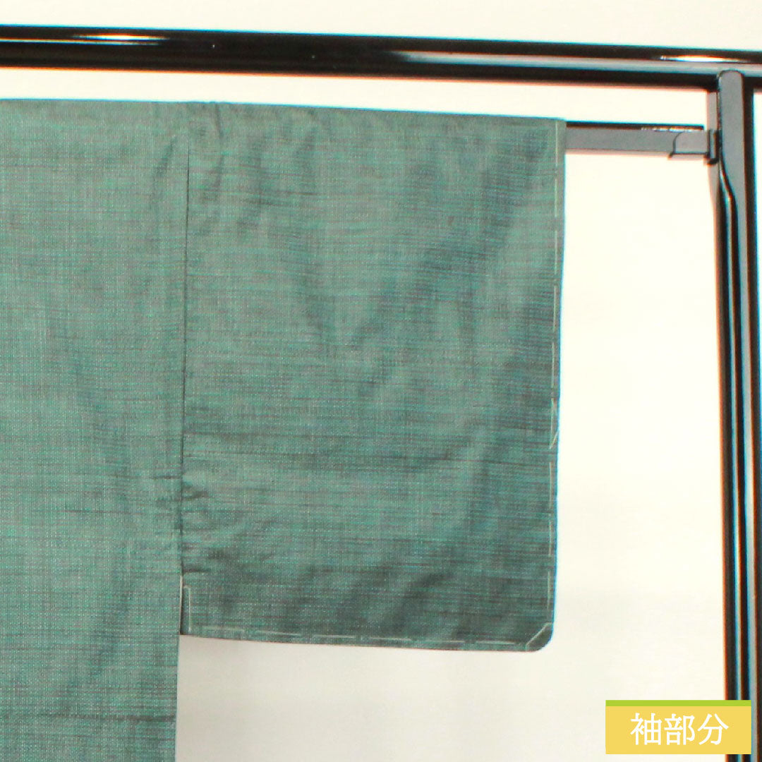男物 正絹 身丈138cm 裄丈68cm 大島紬 100亀甲 しつけ糸付き 未使用品 Sランク 袷 緑系 1119000702319
