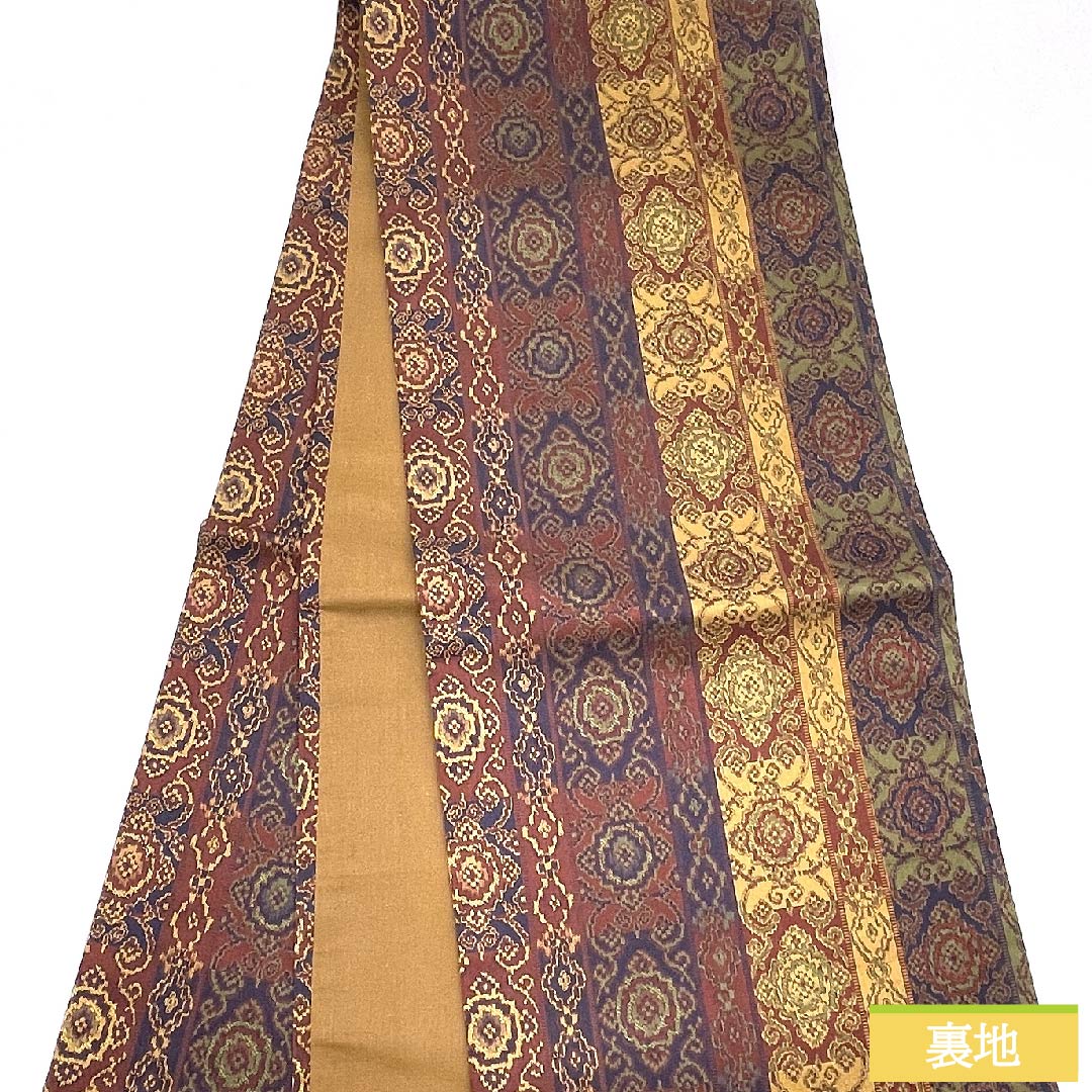 名古屋帯 小豆茶色 紹巴織 古典柄 正倉院文様 帯丈358cm 正絹 Sランク 全通 カジュアル 茶系 1124005322314 開き仕立て