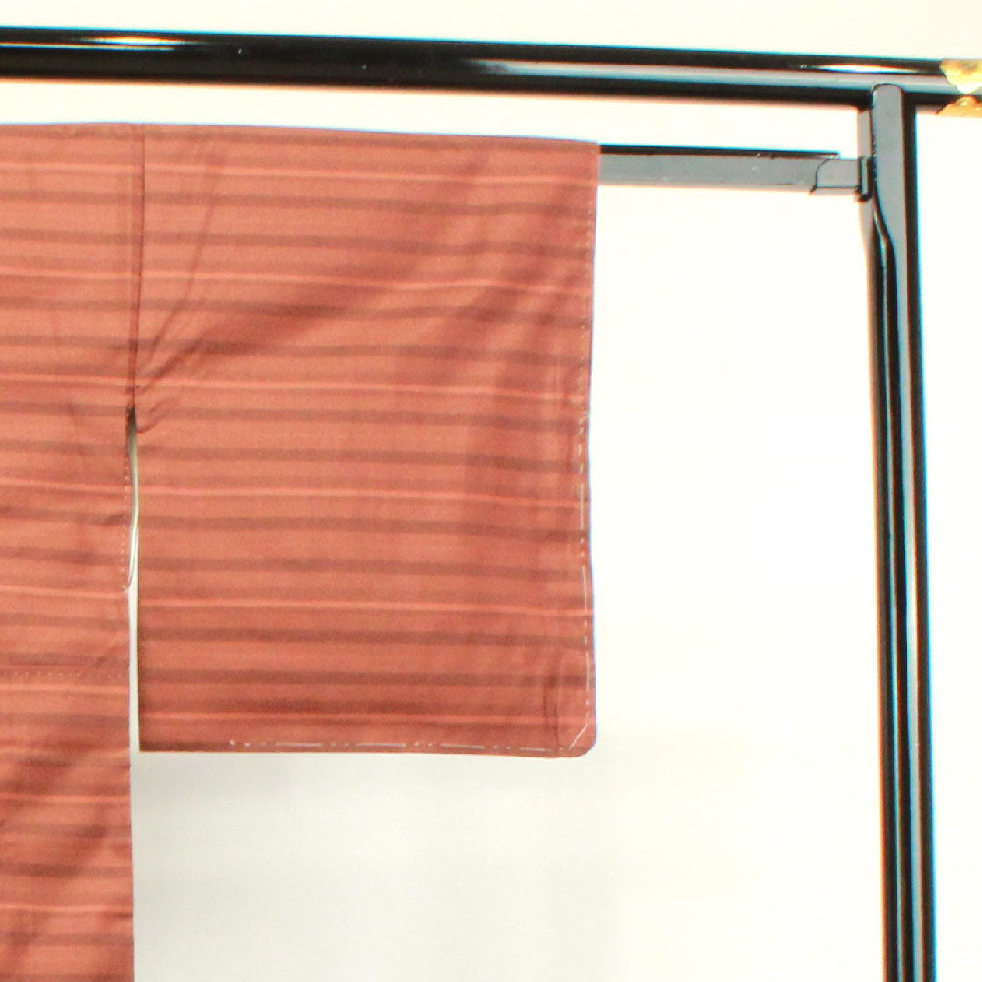 紬 正絹 身丈155.5cm 裄丈62.5cm 横段 Aランク 袷 茶系 1116002793314