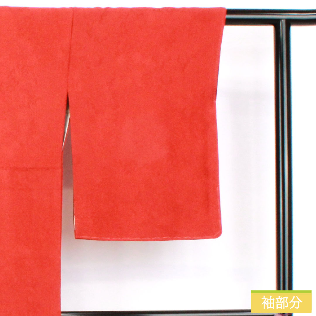 色無地 正絹 身丈161.5cm 裄丈63.5cm 紅絹色(もみいろ) 綸子 一つ紋 陰上り藤 袷 Sランク 赤系 1114002102412