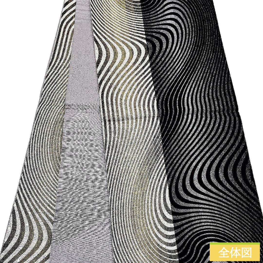 Fukuro Obi (Sash) - Pure Silk, Light Gray, Curved, Geometric Pattern, Length 450cm, S Rank, Full Length, Semi-Formal, Gray, 1123011022322