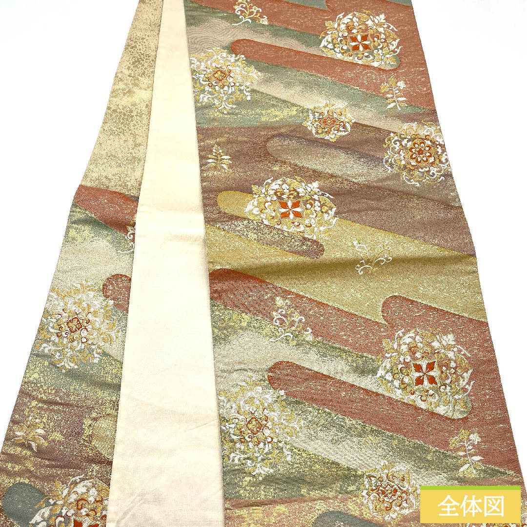 袋帯 華文 唐花 帯丈432cm 正絹 Sランク 六通 フォーマル グラデーション系 1123010462399