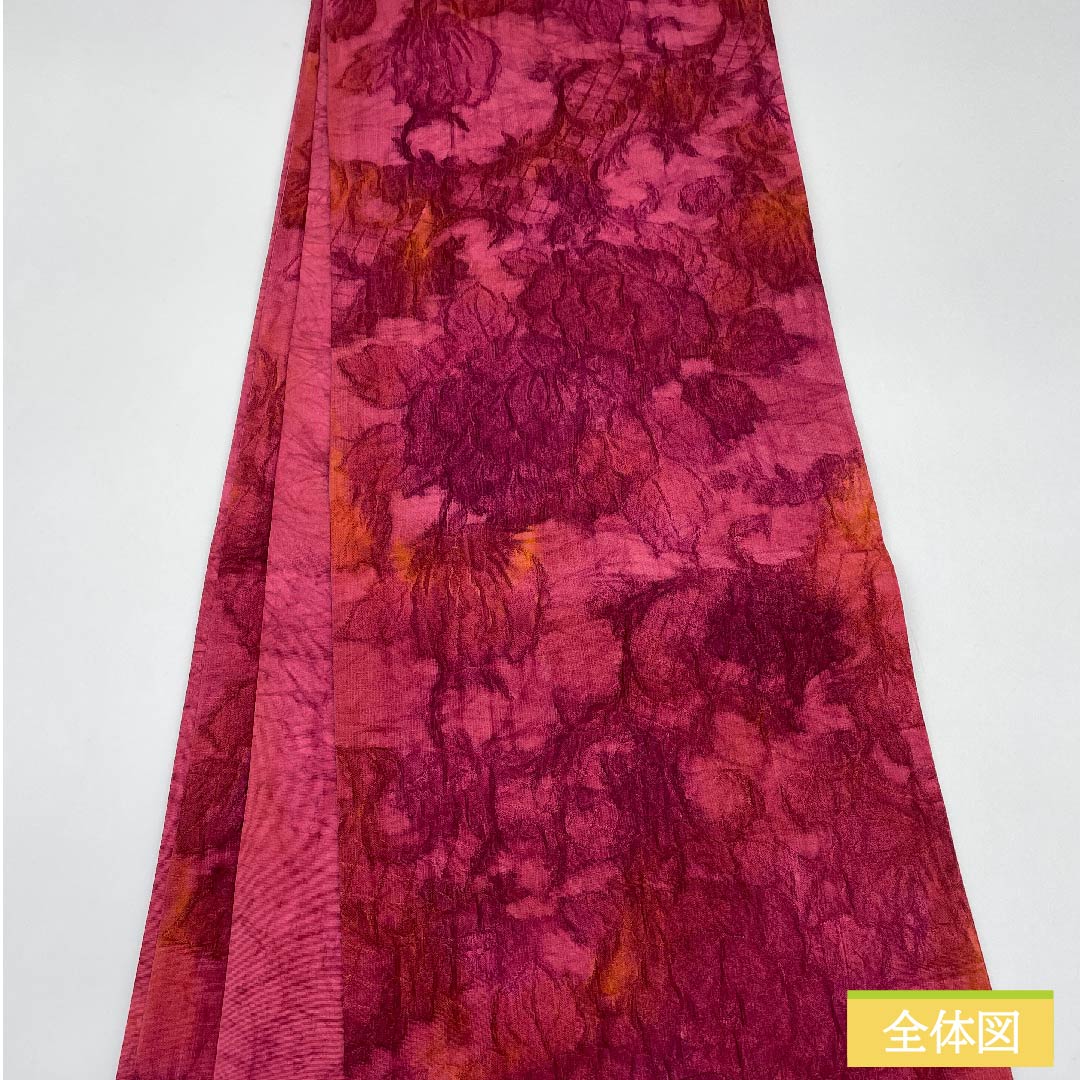 袋帯 正絹 紅鶸色(べにひわいろ) 抽象花 帯丈428cm Sランク 全通 カジュアル 赤系 1123011542312