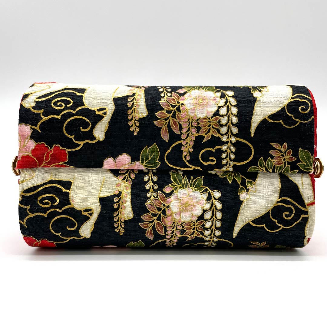 和装バック カジュアル 黒色(くろいろ) 花柄 狐 動物柄 黒系 NEWランク 113900031110