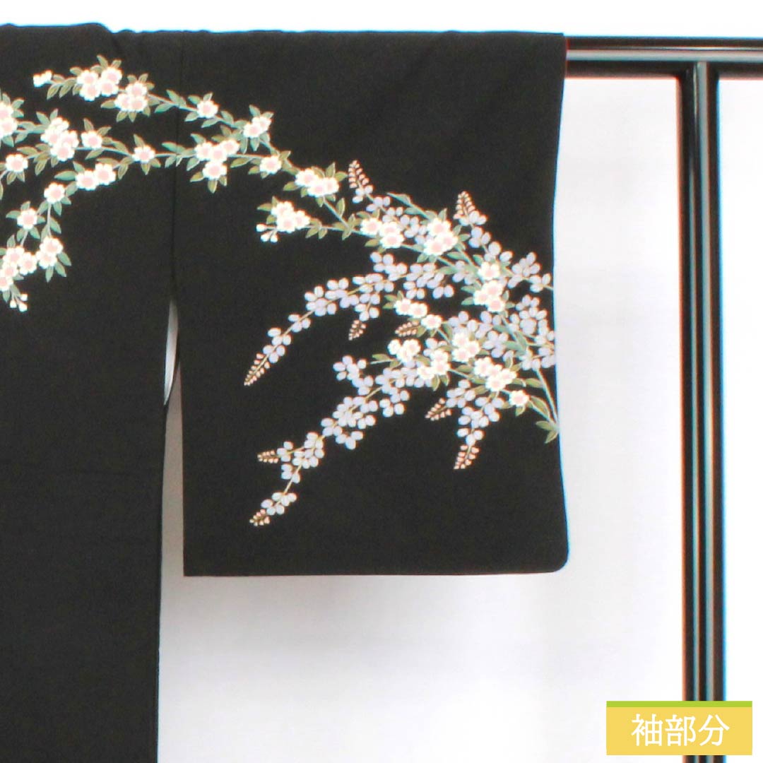 訪問着 ポリエステル Aランク 袷 身丈165.5cm 裄丈66cm 草木 洗える着物 黒系 1112006483510