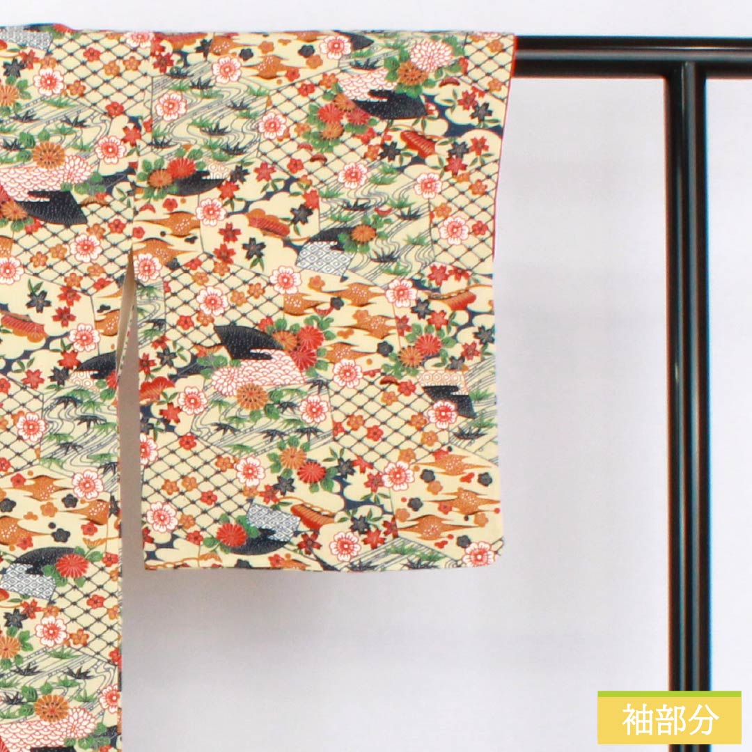 Komon (small pattern) kimono, pure silk, A-rank, length 158cm, sleeve length 62cm, lined, Tokyo white-brown (Tokyo shirachairo), tsumugi fabric, classic pattern, cream-toned, with basting threads, product number 1115007313315