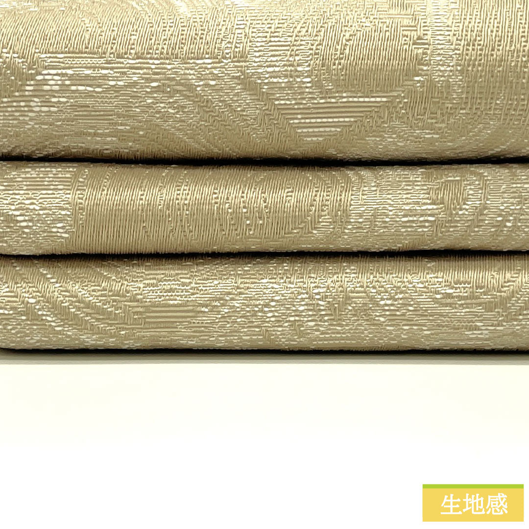 (新品)半幅帯 ポリエステル NEWランク 白橡色(しろつるばみいろ) 幾何学模様 円 抽象花模様 リバーシブル 帯丈400cm ベージュ系 1125002621425