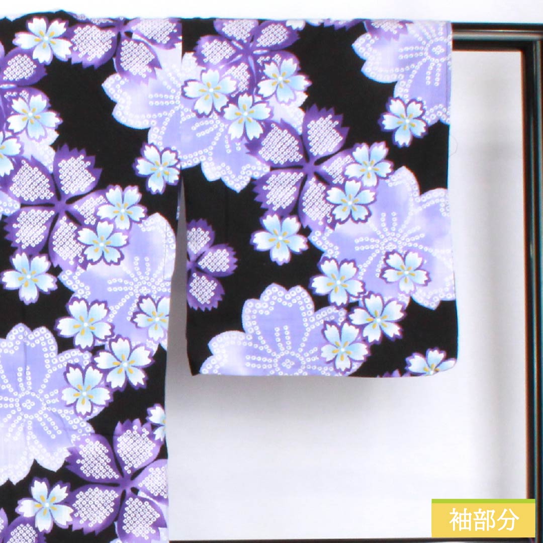 浴衣 木綿 身丈159cm 裄丈66cm Sランク 単衣 黒系 秋桜 1118005232310