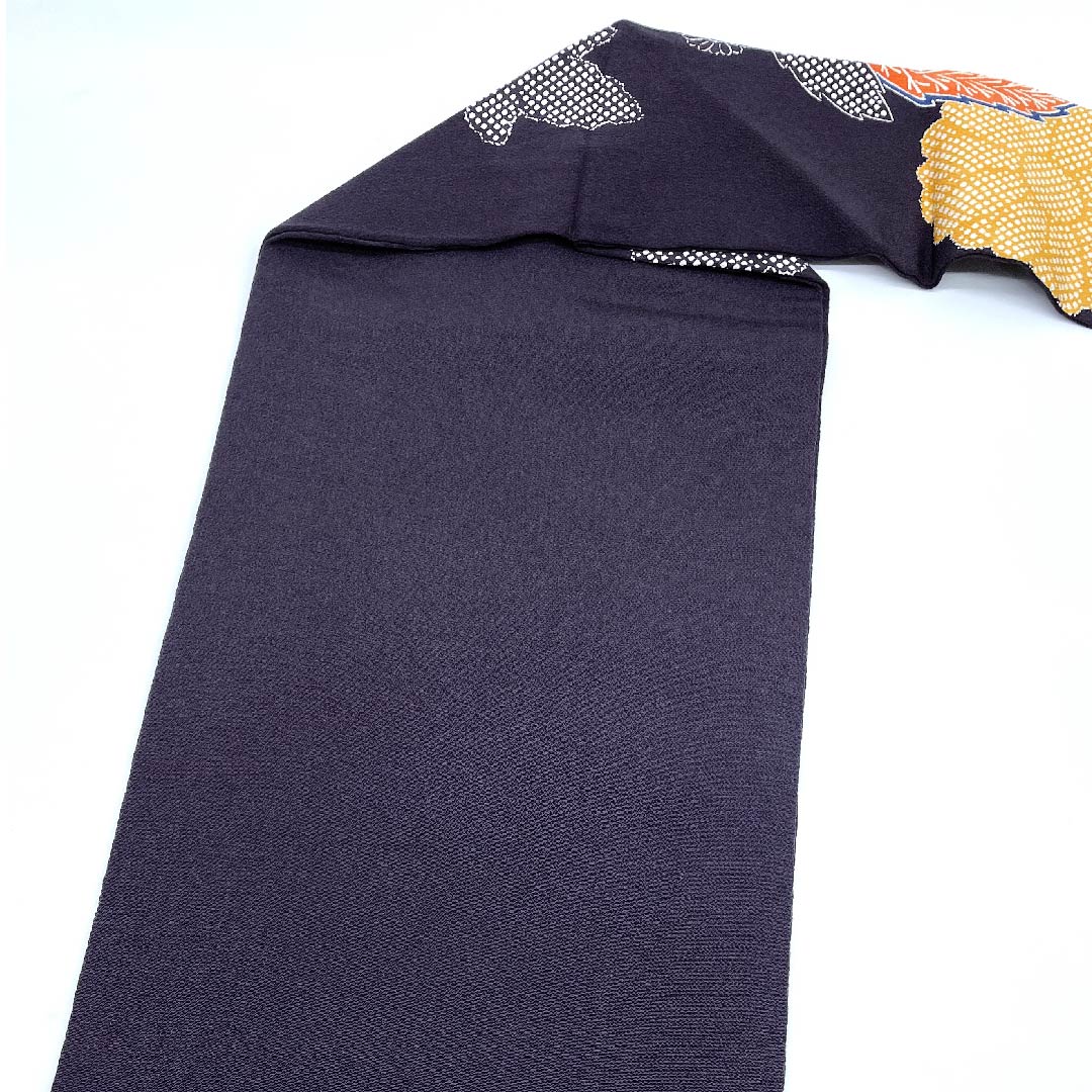 名古屋帯 紫黒色 京紅型 栗山工房 花柄 帯丈372cm 正絹 Sランク ポイント柄 カジュアル 紫系 1124005222320 名古屋仕立て