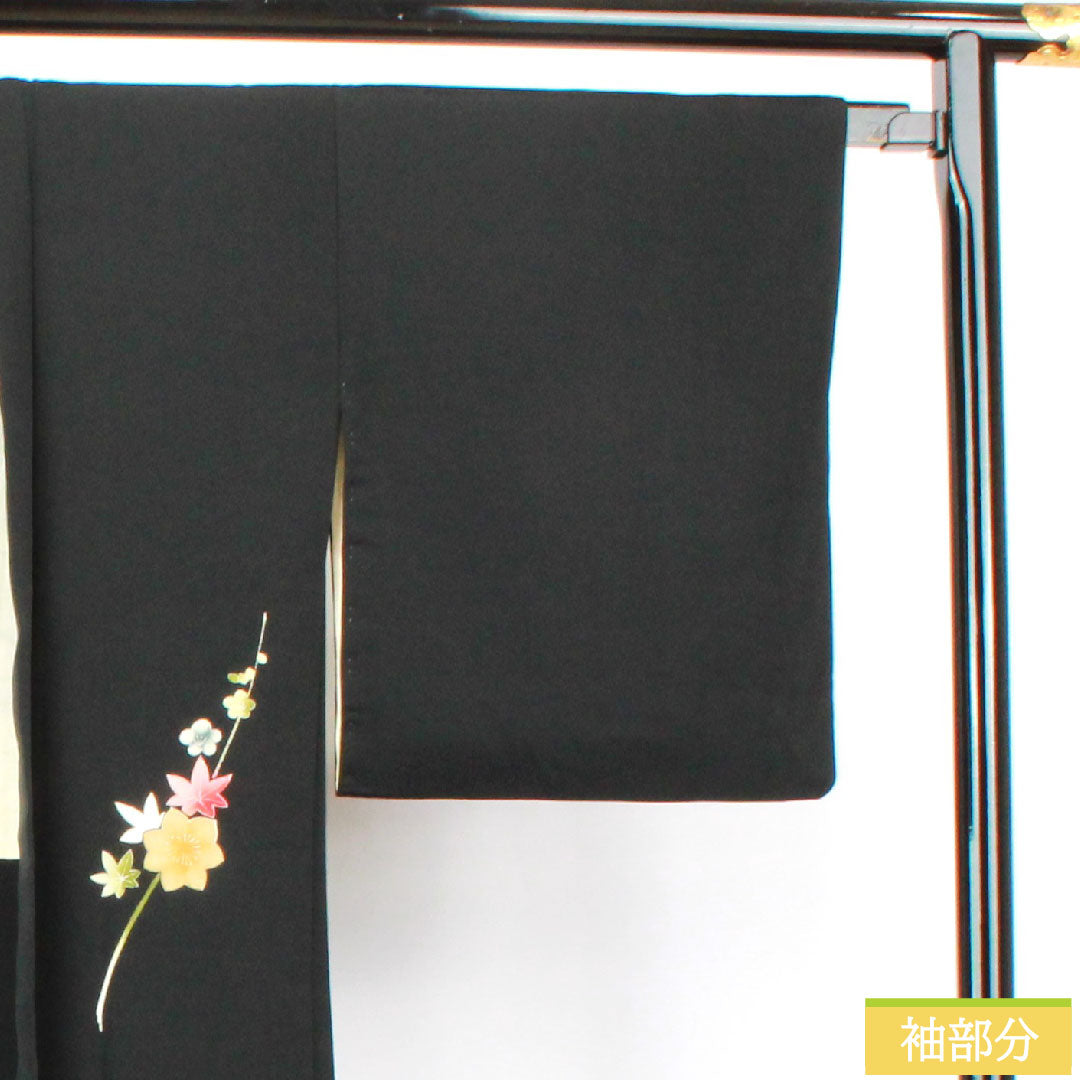 羽織 正絹 身丈78cm 裄丈64cm 黒羽織 京友禅 梅 紅葉 Aランク 袷 黒系 1117000793910