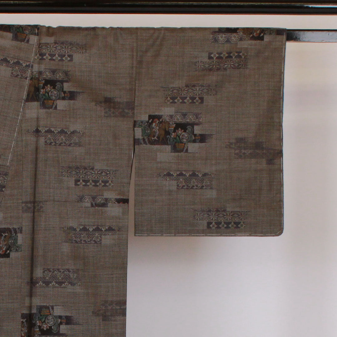大島紬 身丈156cm 裄丈65cm 9マルキ 正絹 Sランク 袷 茶系 1116000492314