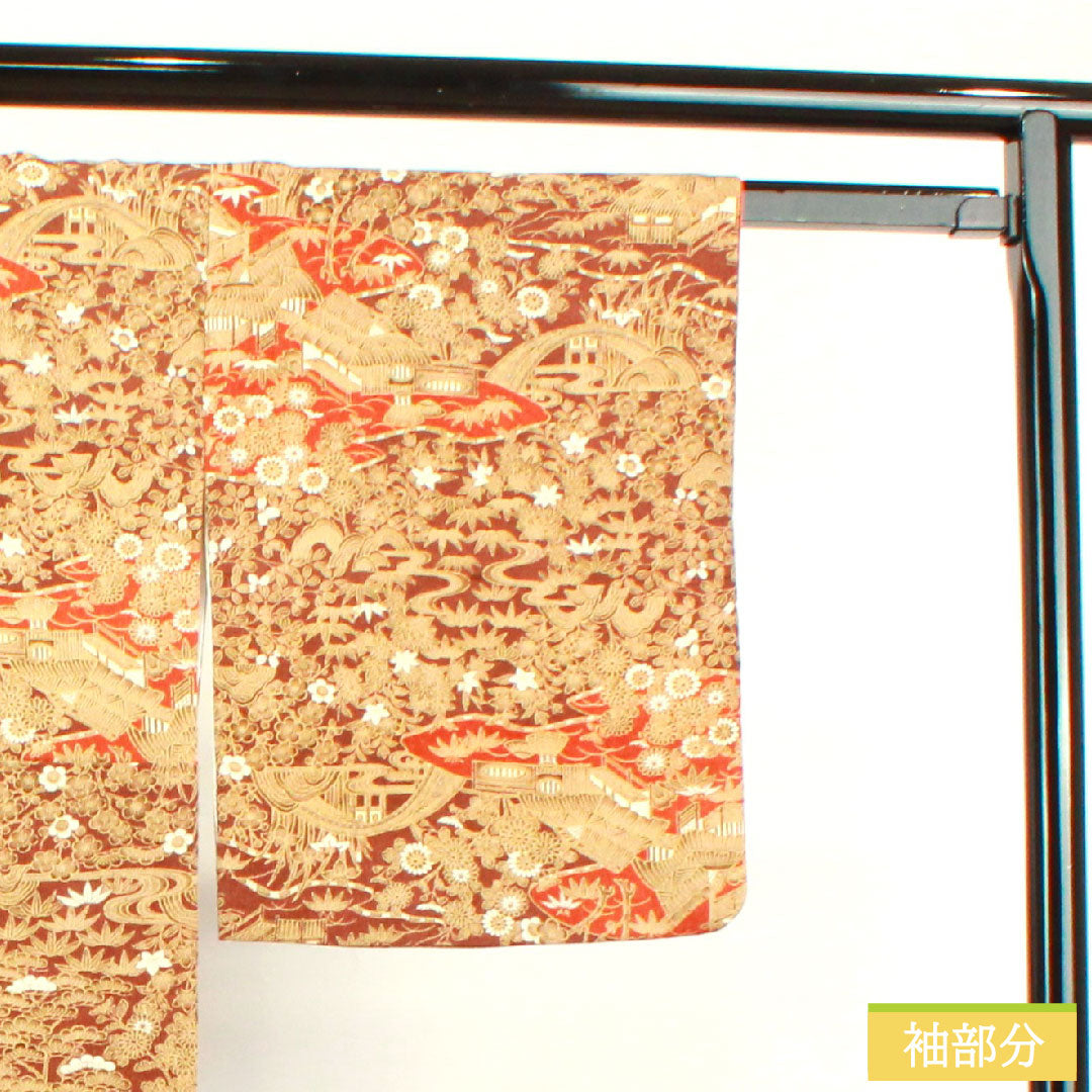 Komon, pure silk, length 157cm, sleeve length 64.5cm, lined, dark brown, Chayatsuji, Shochikubai, S rank, brown, 1115003602314