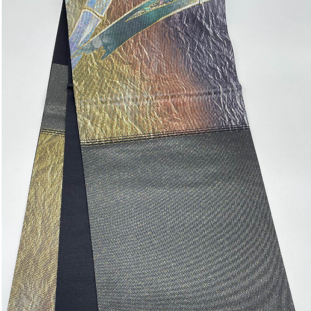 袋帯 黒色 竹模様 帯丈442cm 正絹 Sランク ポイント柄 セミフォーマル 黒系 1123009412310