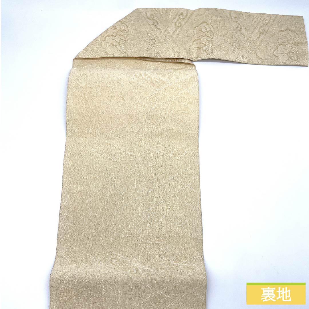 名古屋帯 綴れ織 抽象模様 財布付き 帯丈361cm 正絹 Sランク 全通 セミフォーマル 金系 1124008962321 松葉仕立て