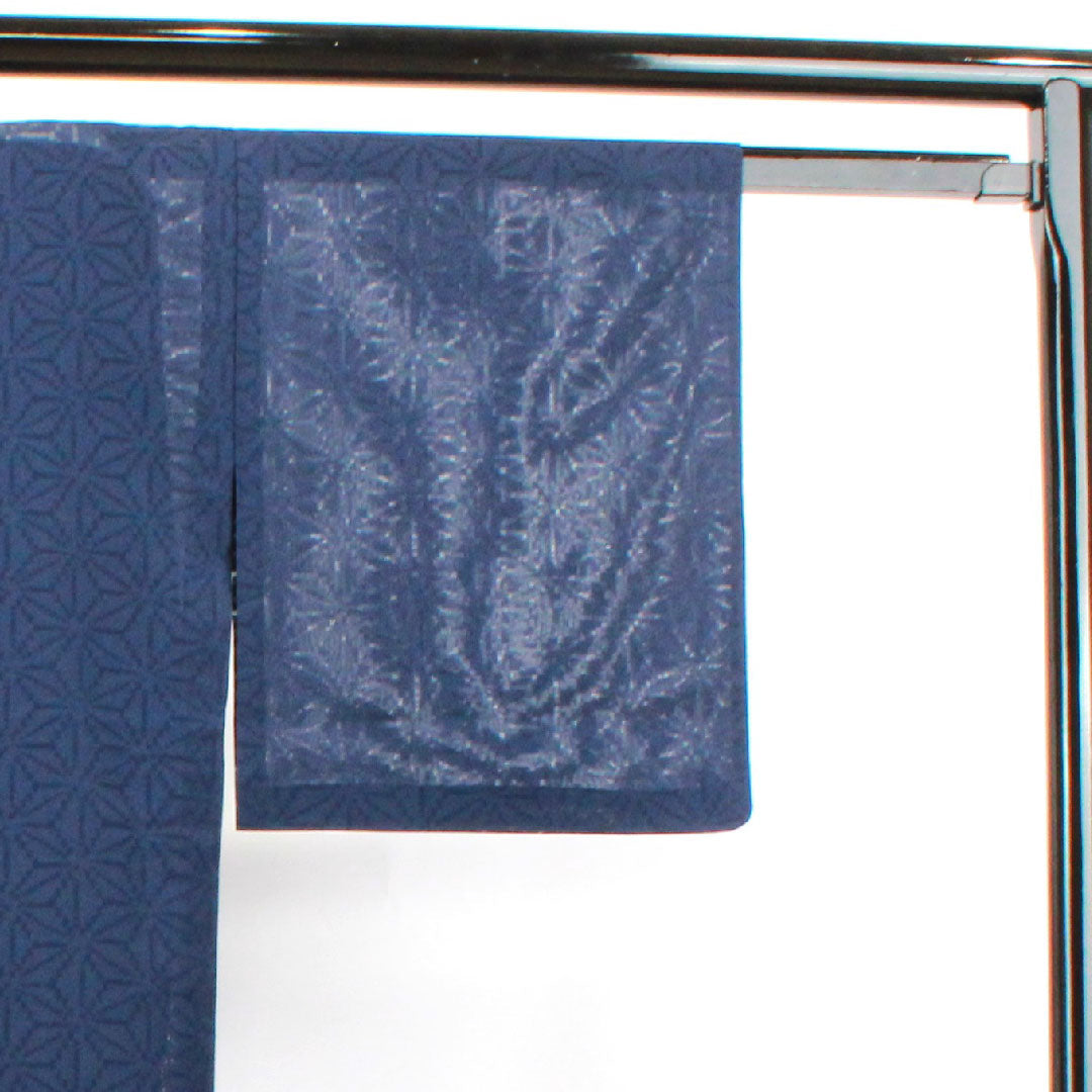 Summer item, pure silk, plain color, length 153cm, sleeve length 64cm, dark blue, hemp leaf pattern, gauze, S rank, navy blue, 1132000982218