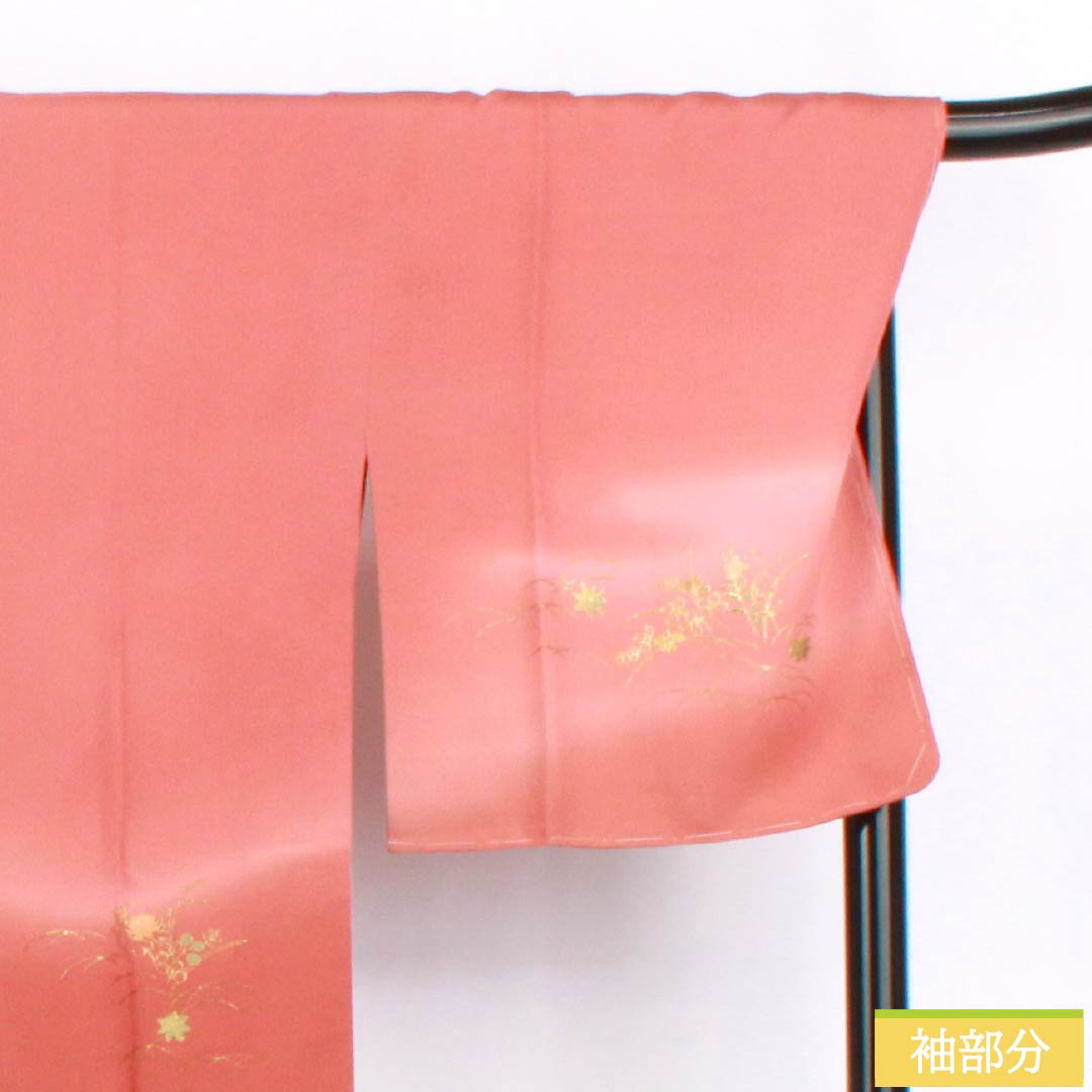 道行コート 正絹 Sランク 身丈88.5cm 裄丈68cm 紅唐色(べにとういろ) 刺繍 金彩加工 花 袷 赤系 1117001212912