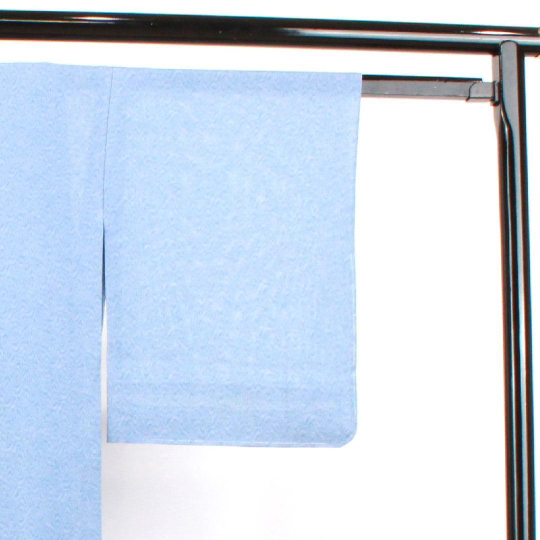 夏物 正絹 小紋 身丈149cm 裄丈63.5cm 勿忘草色(わすれなぐさいろ) 江戸小紋 鮫小紋 中陰花菱 絽 Aランク 青系 1132001593117