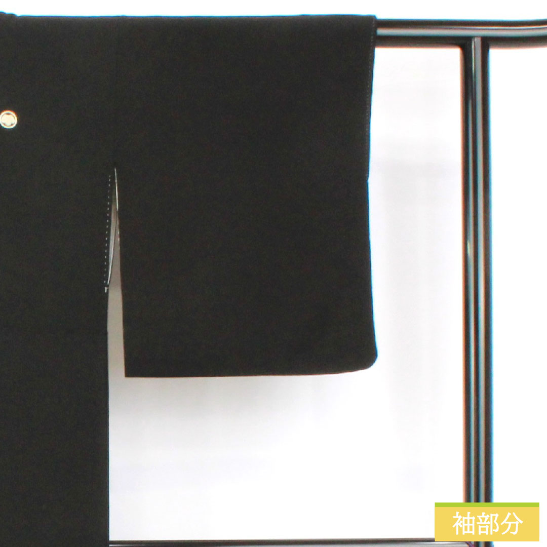 Black formal kimono, pure silk, length 154cm, sleeve length 61.5cm, lined, Kyoto Yuzen, pine, bamboo and plum, folding screen, five crests, circle with ivy, A rank, black, 1111001653210