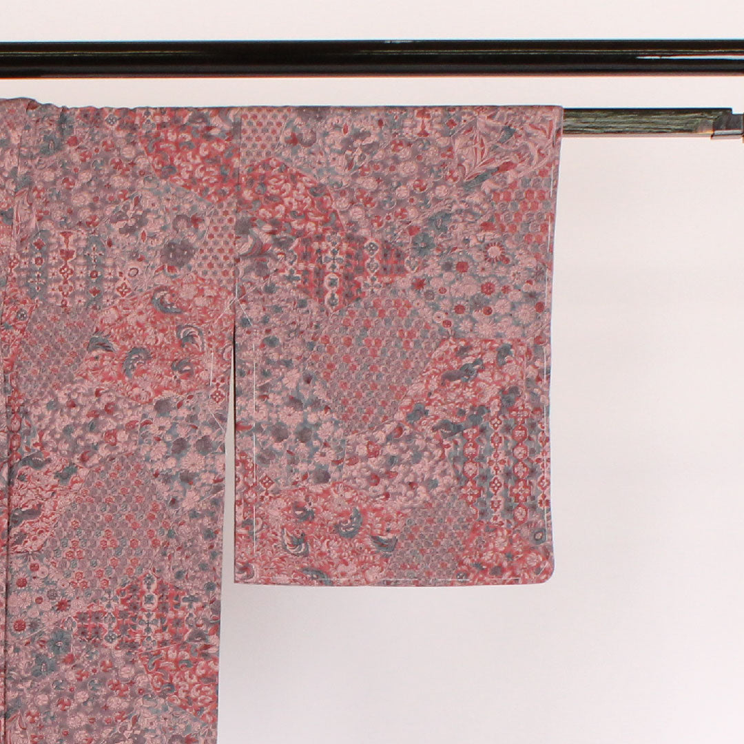 小紋 身丈160cm 裄丈64cm 袷 更紗柄 正絹 Sランク 紫系 1115000202320