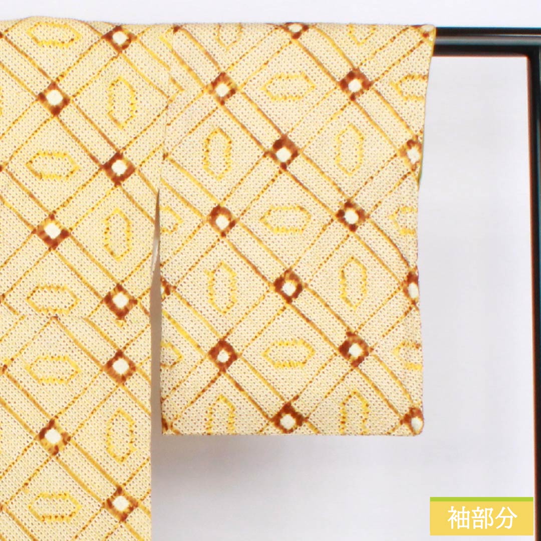 小紋 正絹 Aランク 身丈158cm 裄丈64cm 袷 藤黄色(とうおういろ) 絞り 幾何学模様 黄系 1115006583323