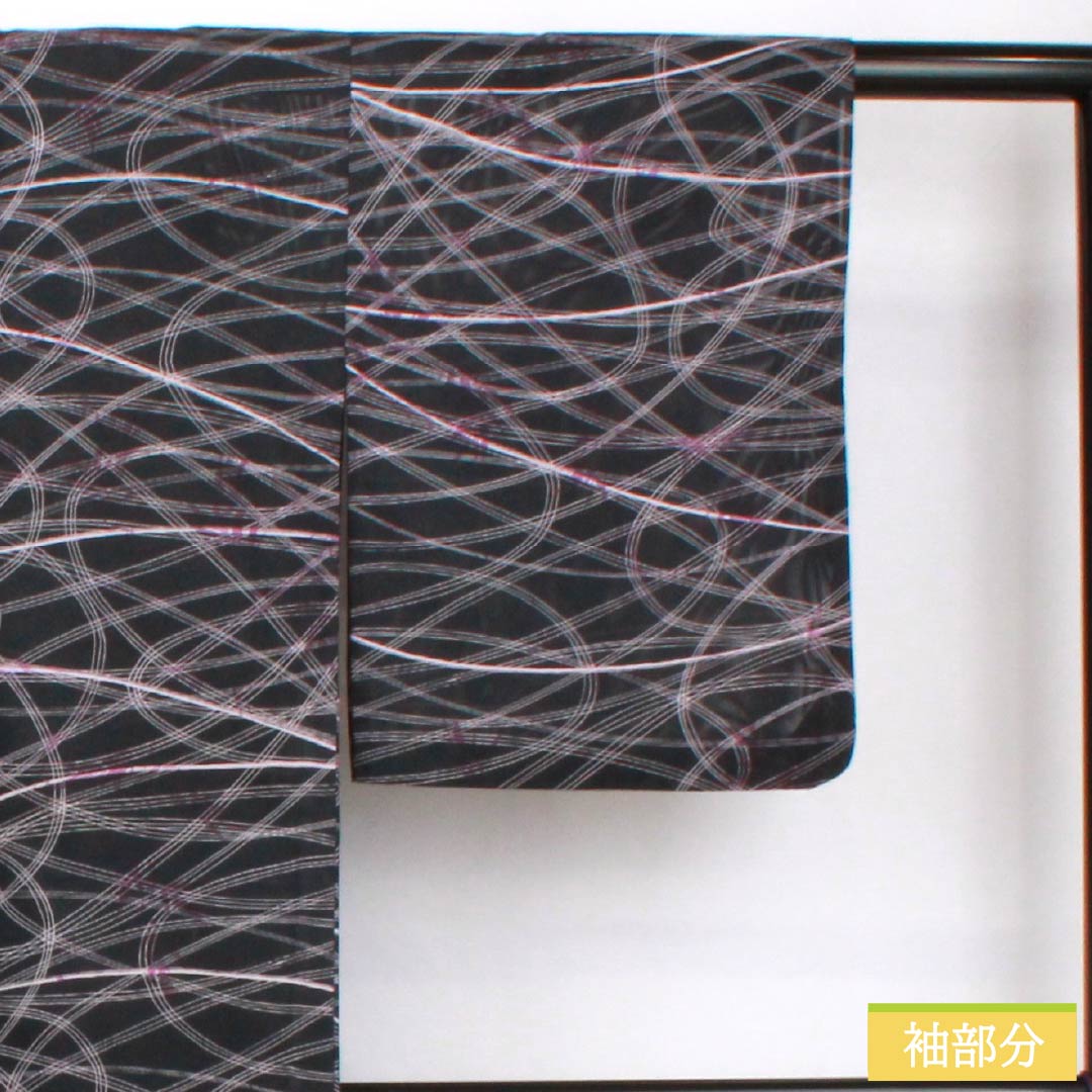 夏物 ポリエステル 小紋 身丈153cm 裄丈64cm 相済茶色(あいすみちゃいろ) 抽象模様 絽 Aランク 黒系 1132002293210