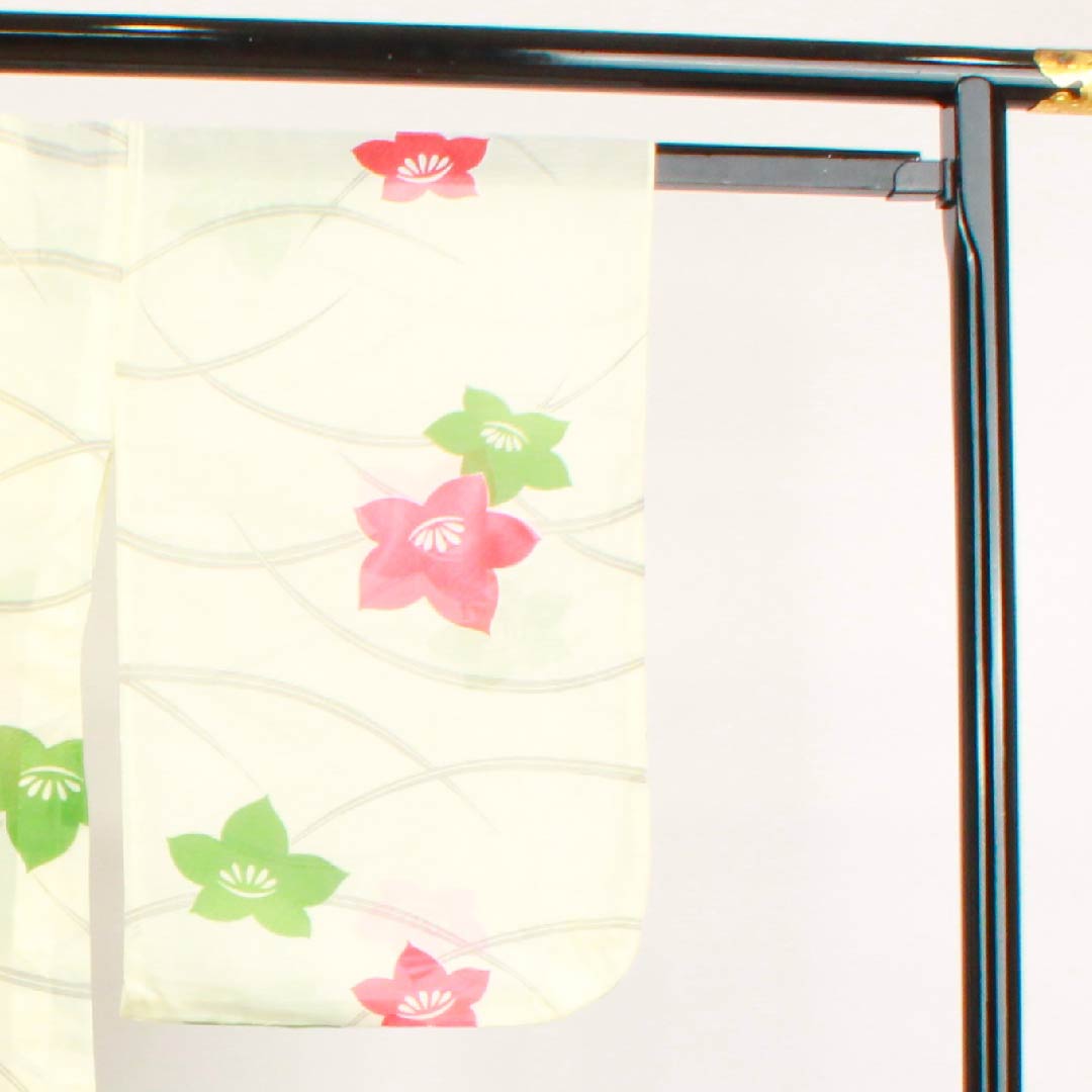 夏物 ポリエステル 訪問着 身丈160cm 裄丈65cm 白百合色(しらゆりいろ)露芝 花模様 絽 Aランク クリーム系 1132000083415