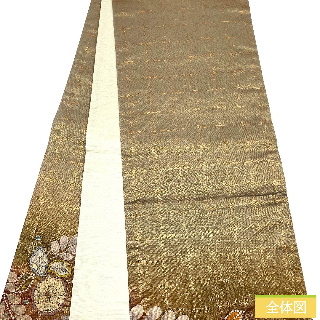 Golden Tsujigahana Obi, Length 422cm, Pure Silk, S Rank, Six-way, Semi-formal, Gold, 1123010142321