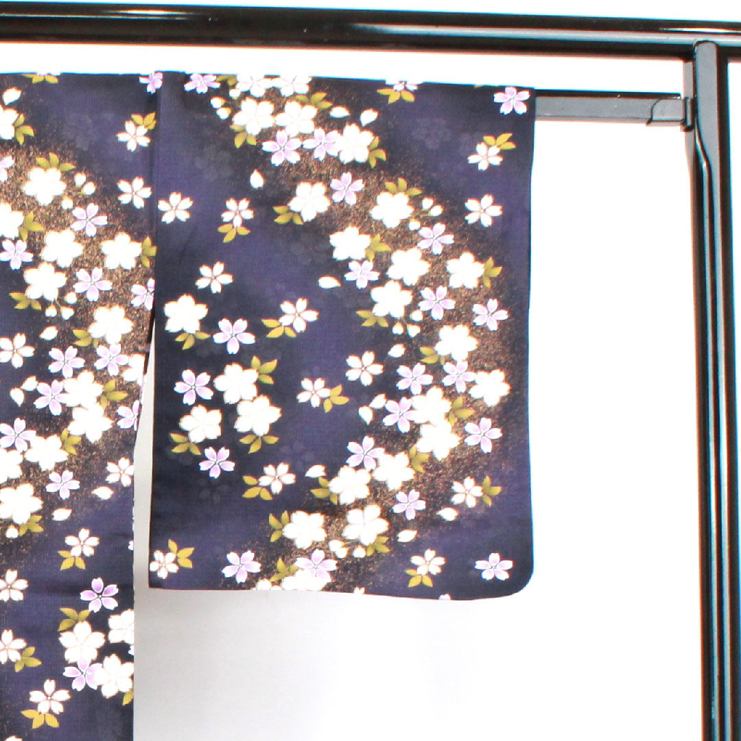 浴衣 褐色 桜 木綿 Sランク 単衣 身丈167cm 裄丈67cm 紫系 1118003552520
