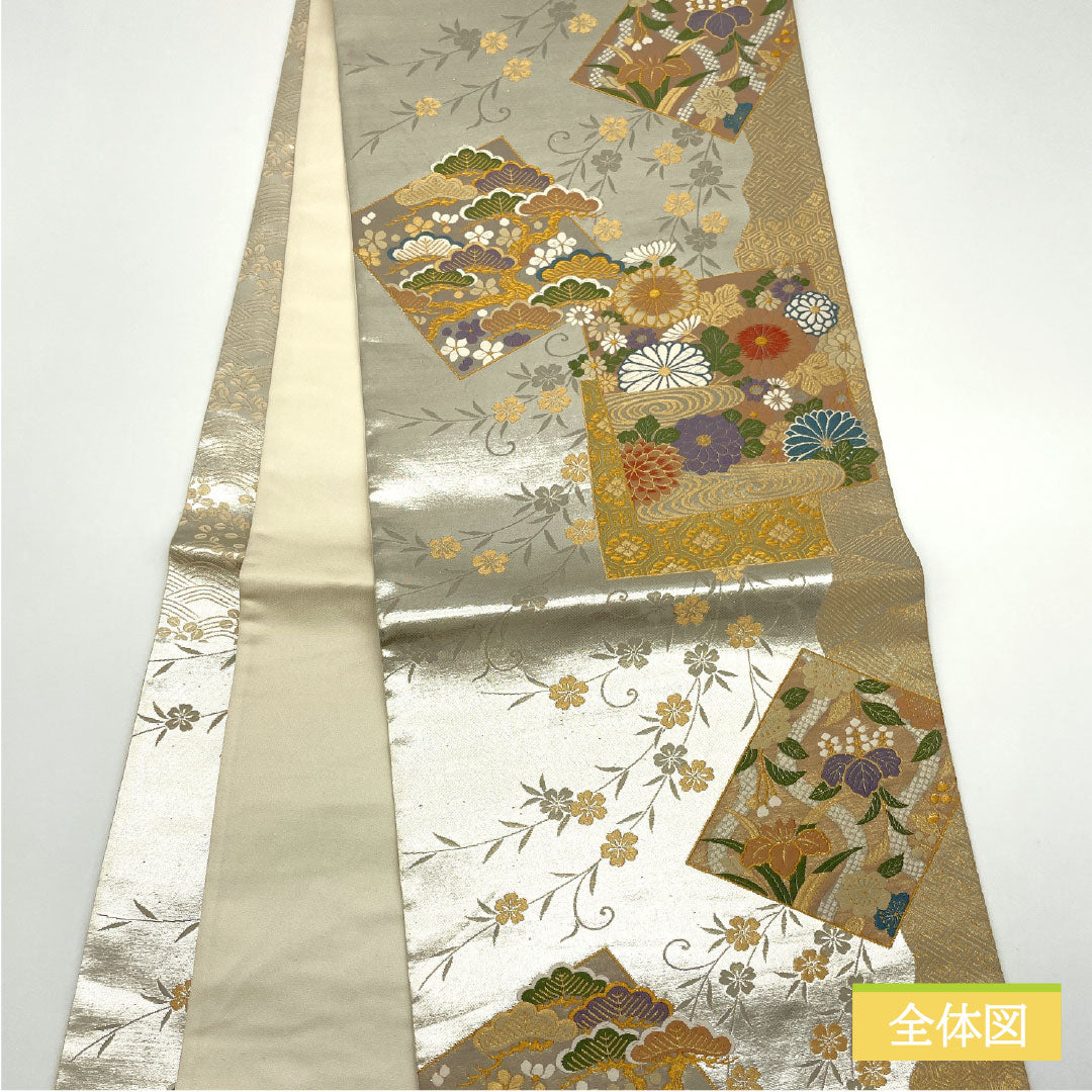 袋帯 正絹 Sランク 西陣織 引箔 全通箔 吉祥文様 留袖用 帯丈428cm 六通 フォーマル 銀系 1123016272322