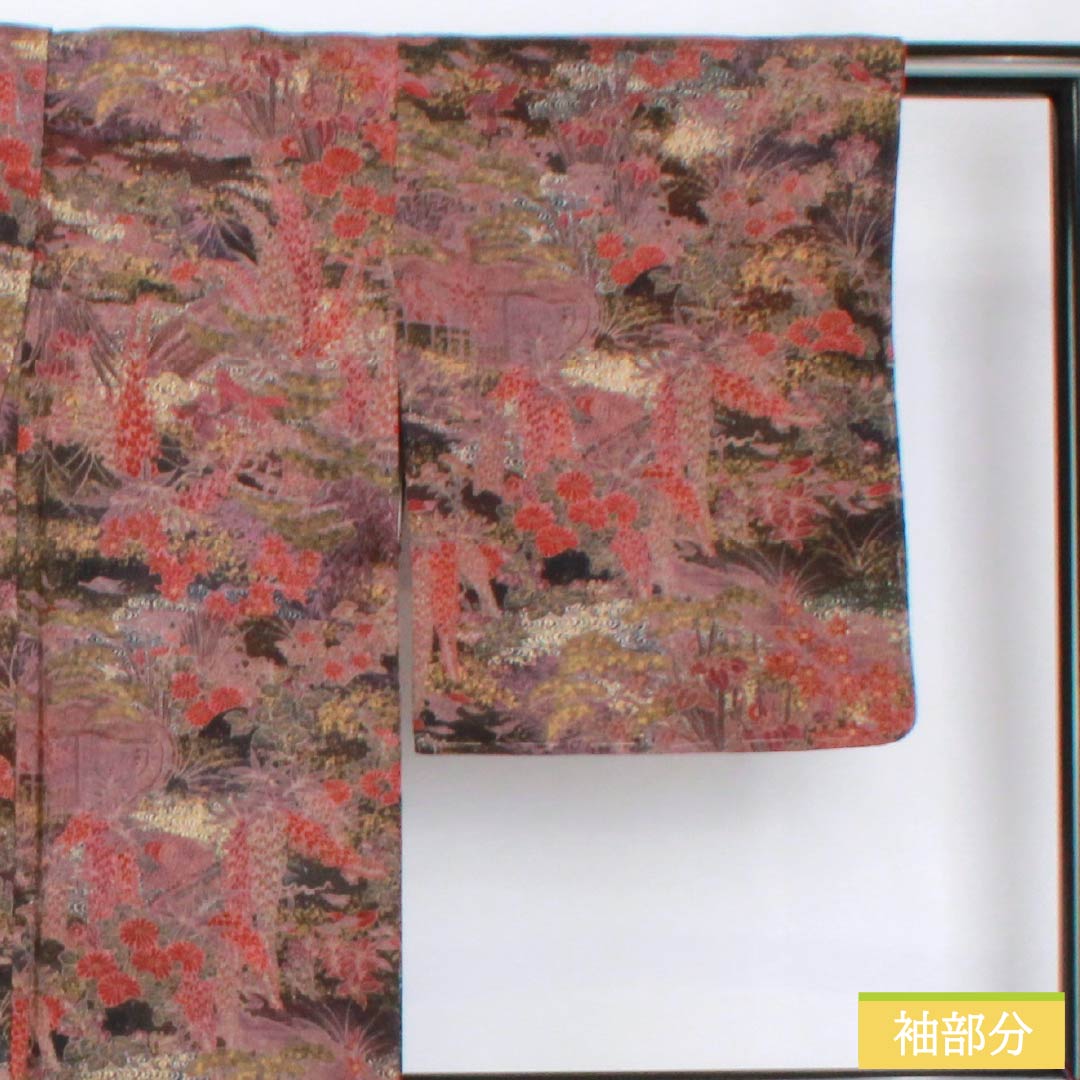 小紋 正絹 身丈153.5cm 裄丈63cm 袷 檳榔子黒色(びんろうじぐろいろ) 型染 古典柄 Sランク 黒系 1115005312210