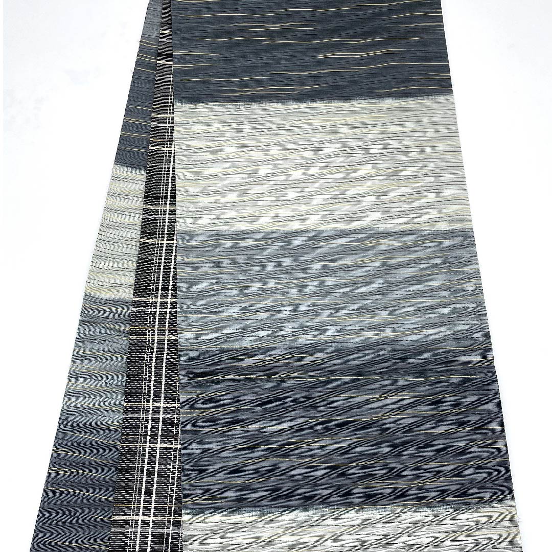 袋帯 黮色(つじみいろ) よろけ横段 変わり市松 帯丈464cm 正絹 Sランク 六通 カジュアル グラデーション系 1123008752499