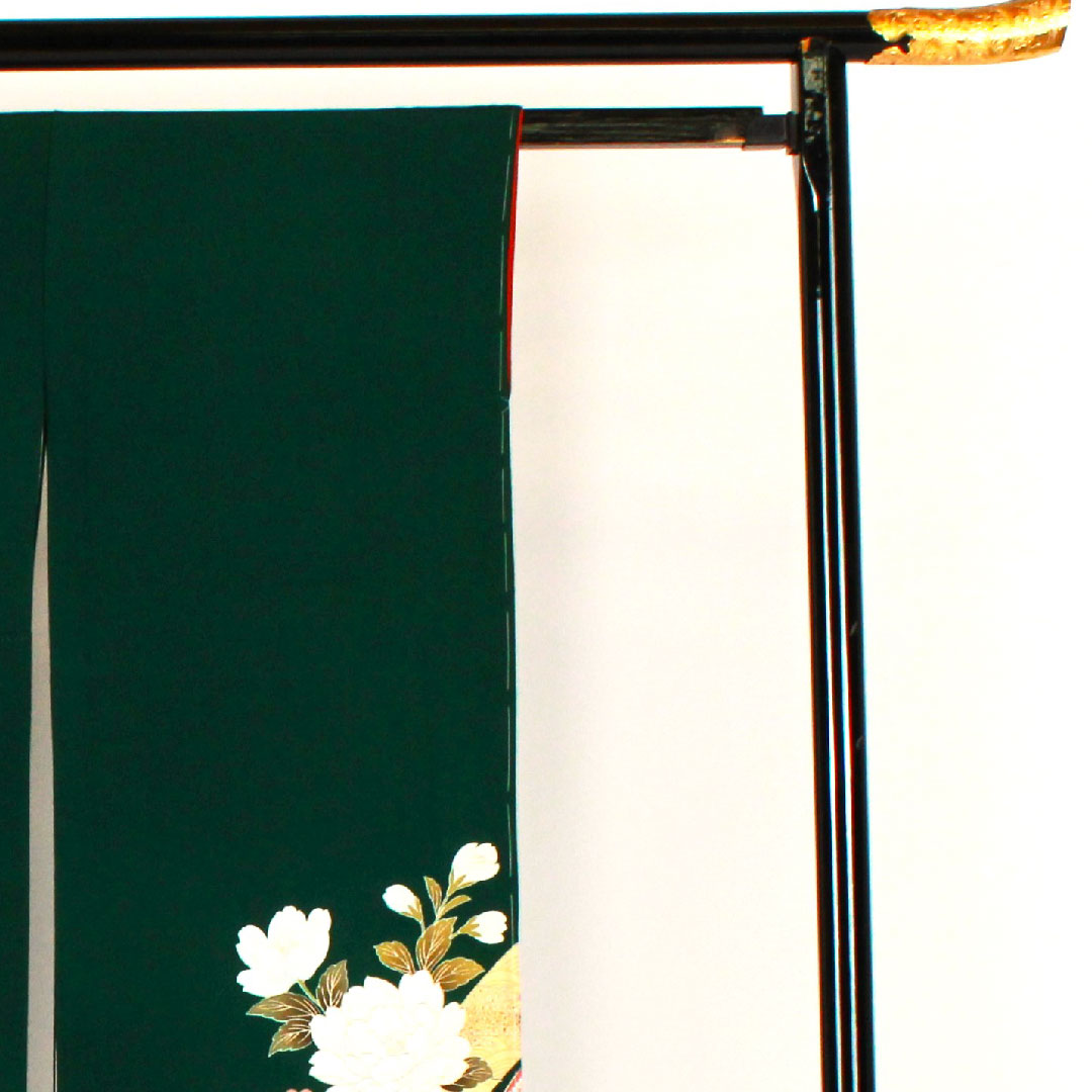 振袖 身丈165cm 裄丈65cm 袷 御所車に枝花模様 正絹 Sランク 緑系 1113000502519