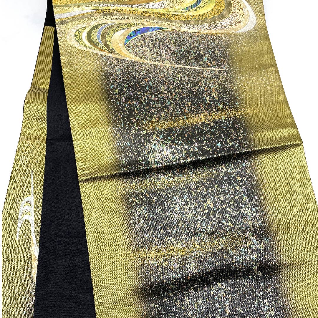 Fukuro Obi Gold Flowing Water Raden Artist Takashi Fujimoto Length 432cm Pure Silk S Rank Pointed Pattern Formal Gold 1123008102321