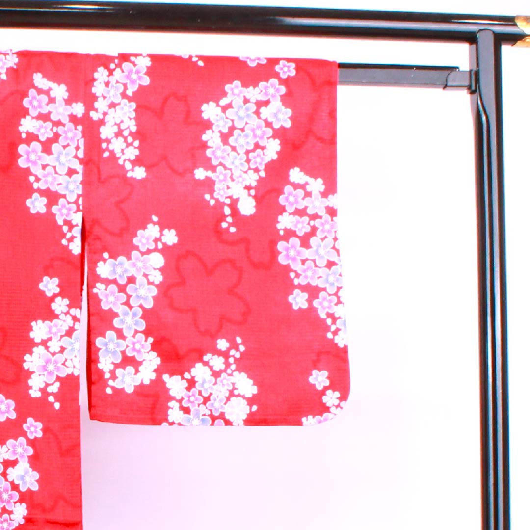 浴衣 土耳古赤色 梅 桜 木綿 Sランク 単衣 身丈165cm 裄丈65.5cm 赤系 1118004232512