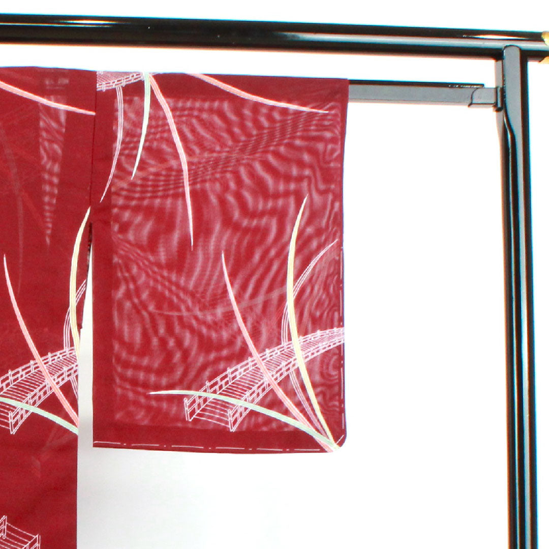 Summer kimono, polyester, small pattern, length 157cm, sleeve length 62cm, light purple, washable kimono, landscape pattern, basting thread included, silk, S rank, purple, 1132001702320