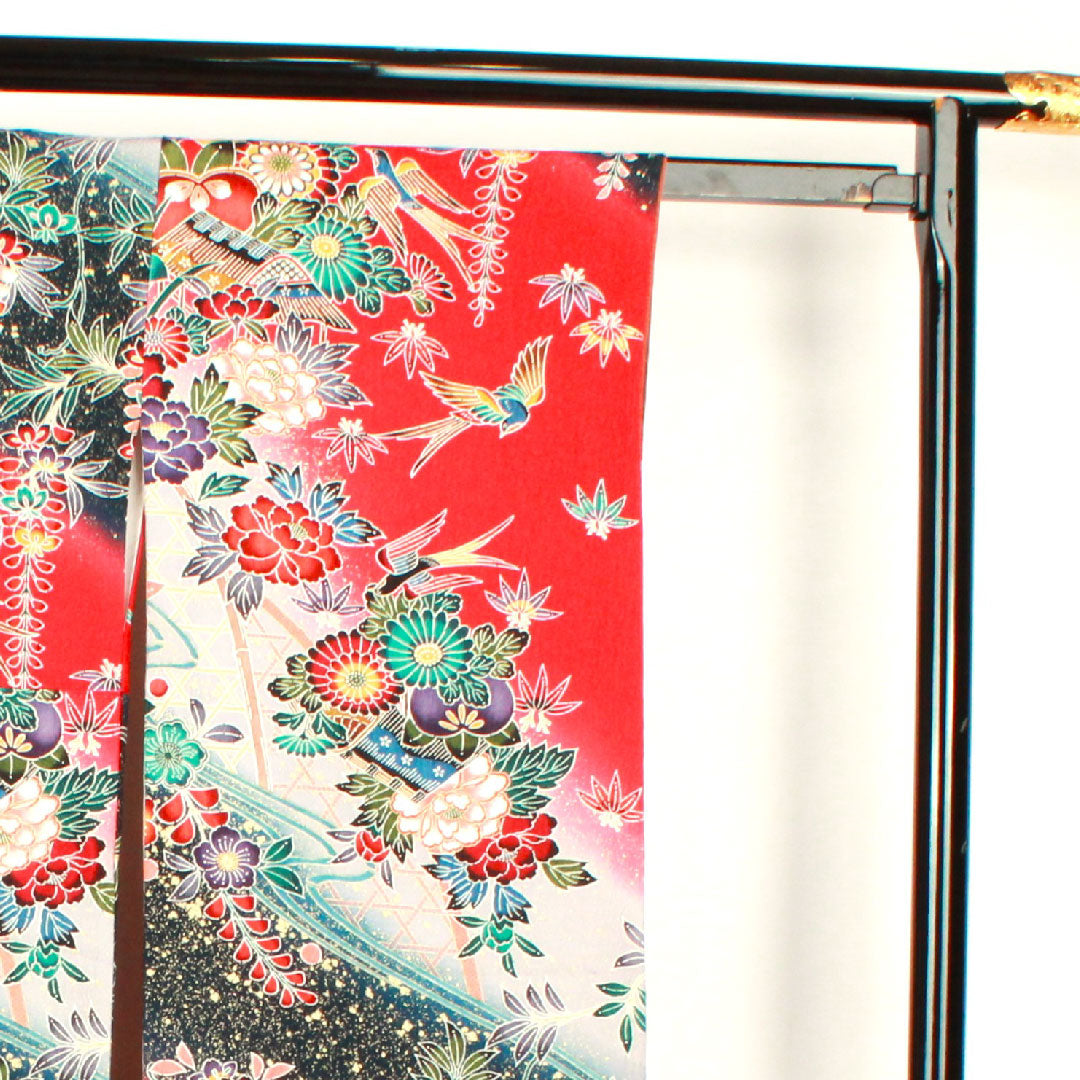 振袖 身丈163cm 裄丈64cm 袷 茜色 型染 吉祥文様 正絹 Sランク 赤系 1113000862412