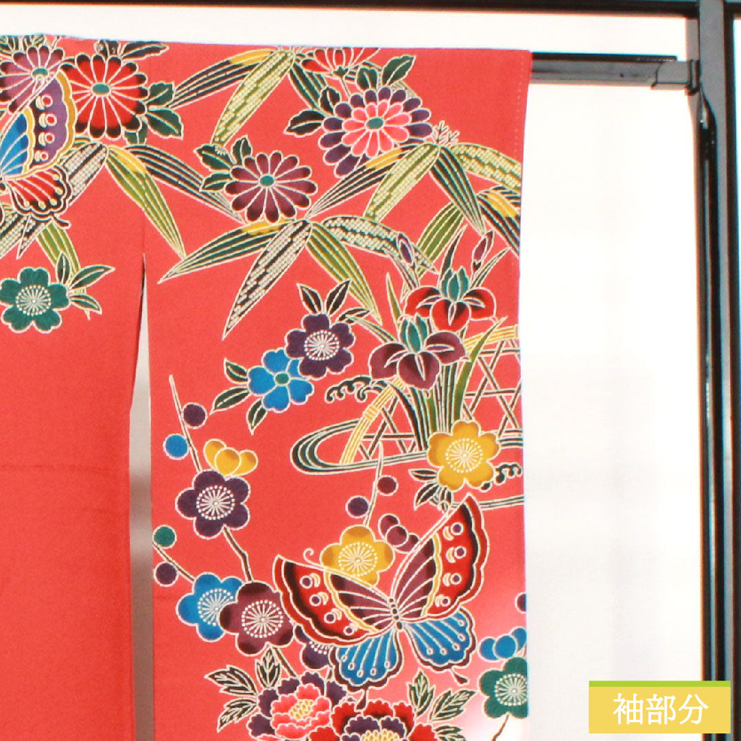 振袖 正絹 身丈165.5cm 裄丈67cm 袷 猩々緋色 京紅型 吉祥文様 Sランク 赤系 1113001962512