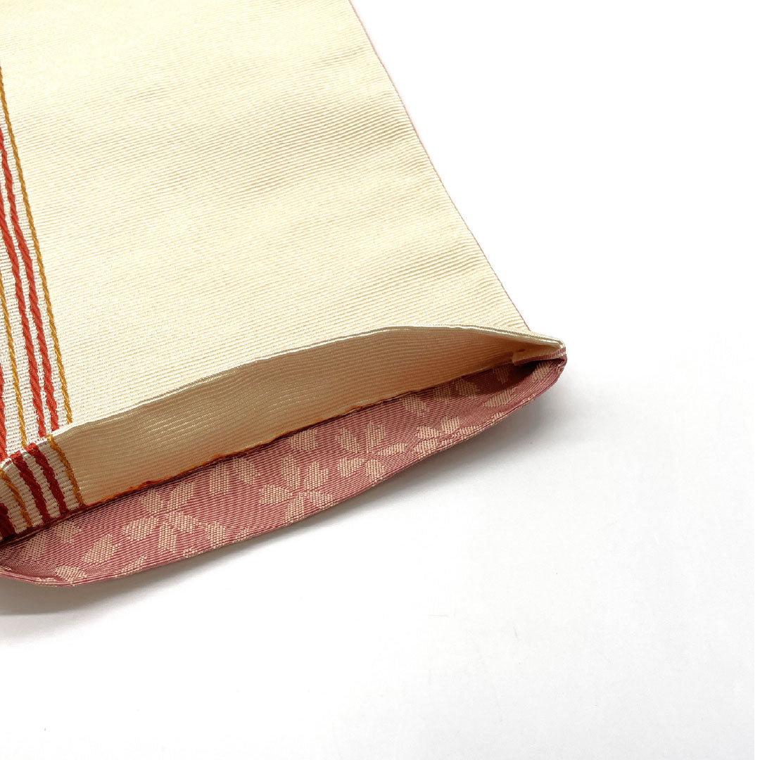 半幅帯 ポリエステル Sランク 鳥の子色(とりのこいろ) リバーシブル 縞 桜 帯丈354cm クリーム系 1125002332315